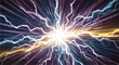 © Cil - Explosão abstrata de raios elétricos e faíscas brilhantes irradiando de um centro luminoso em um fundo escuro com efeito de velocidade e energia.