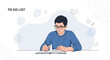 © Rendy - Young man in glasses writing in a notebook, to-do list concept, study, planning