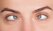 © Volodymyr - Strabismus eye contact human face. Strabismus ophthalmology macro iris detail. Strabismus female eyes looking away. Strabismus eyesight medical concept.
