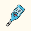 © andree - A cartoon-style digital thermometer with a smiling face displays a temperature reading. The blue device has a black outline