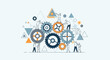 © Samsul - Teamwork and collaboration: people working together with gears and geometric shapes