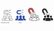 © GraphicsZone - People icon with magnet for recruitment, attraction, investment. Editable vector stroke icon, outline and solid.