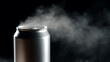 © photo for everything - Refreshment Unveiled: Chilled Aluminum Beverage Can Emit Vapor Against Dark Background, Suggesting Coldness and Crispness