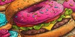 © NovaVision - Whimsical donut burger with colorful sprinkles and fresh lettuce, a sweet and savory combination