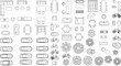 © Nuruzzaman - Comprehensive collection of top-down architectural floor plan symbols featuring furniture, vehicles, and plants in a clean outline style