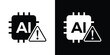 © bibin - AI processor icon featuring a warning triangle. Symbolizes artificial intelligence ethics, AI errors, system security alerts, and potential risks in machine learning algorithms.