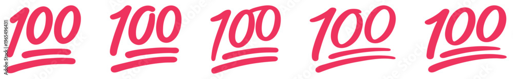 Hundred points emoji icon vector. 100 score symbol, red handwritten ...