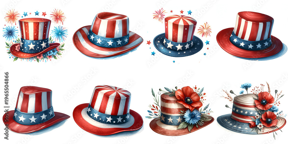 Patriotic 4th of July Hat Clipart Bundle Stock Illustration | Adobe Stock