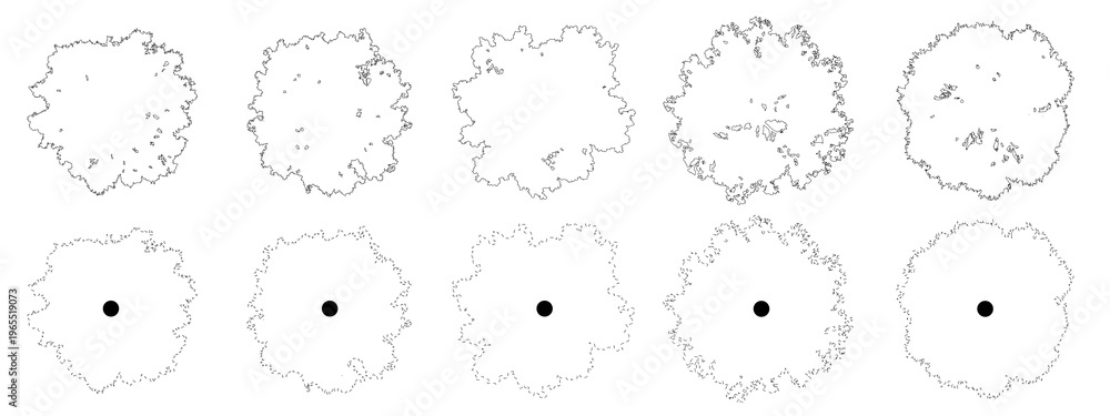 Set of trees in plan view for use in architectural drawings - isolated ...