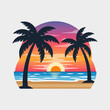© andrie - Tropical beach sunset with palm trees and vibrant sky over the ocean