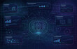 © Антон Сальников - Abstract AI technology web background with futuristic dashboards, virtual interface panels, connected data streams, and glowing network geometry in a dark digital analytics scene.