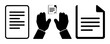 © Mst - Contract document icon set with solid black shape on white background featuring contract, document, PDF with file and paper