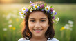 © Ega - Happy young girl wearing flower crown in sunny summer meadow