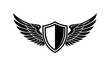 © Mr. Designer - Black and white shield with wings icon for protection and security concepts, symbolizing safety and defense