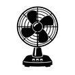 © Mr. Designer - Black and white illustration of a table fan with a cage and three speed buttons on the base isolated on white background