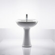 © AI   NEX GEN - White Pedestal Sink with Chrome Faucet in a Studio
