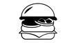 © Sajid - Minimalist black and white vector icon illustration of a hamburger with visible layers including bun, patty, cheese, and lettuce, perfect for food menus, restaurant branding, and culinary design.