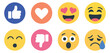 © Joan T. Ruiz - set of emoji reaction icons, like love and dislike symbols, laugh cry sad wow and heart eyes emojis collection, social media reactions for digital communication and chat, clean modern vector illustrat