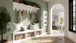 © Dom - Stylish Interior Design Concept Showcasing a Modern Farmhouse Entryway with Practical Storage Solutions and Natural Elements
