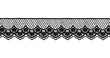 © Design Zone - A horizontal black embroidered lace trim with scalloped floral edging, on a transparent background for borders, invitations, textiles, and decorative layouts