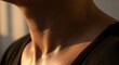 © Jonmart - Close Up Of A Person S Neck With Subtle Sweat Beads Reflecting Warm Golden Hour Sunlight Gentle Shadows Highlight Skin Texture During A Warm Day