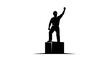 © MstRahela - 1 May, Labor day icons representing international workers, silhouette of a triumphant builder standing on a podium, vector