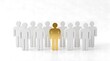 © Taufiq0825 - Golden human figure standing out from white crowd symbolizing leadership success and individuality in business team.