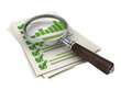 © Aoife - Isolated magnifying glass examining business documents with bar charts and green checklists