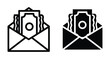 © Vintage Stock - Money in envelope icon set showing cash inside open mail for payment salary bonus bribe donation financial transaction and business correspondence