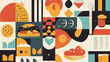 © BURINKUL - A vibrant collage featuring various food items and abstract shapes in an artistic style.