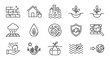 © VectorGomes - Web icons de cidades-esponja e resiliência urbana em estilo line art. Coleção de pavimentos permeáveis, jardins de chuva e drenagem natural. Símbolos ultra-minimalistas para planejamento urbano, apps