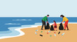 © Djiwa - Family cleaning up beach together.