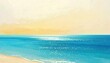 © Avrilin - Minimalistyczny obraz akwarelowy przedstawiający spokojny turkusowy ocean, złote niebo i piaszczysty brzeg.