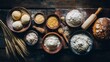 © วรรณภา มะโนศรี - Baking Ingredients and Tools with Rustic Wooden Bowls and Bread