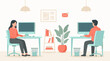 © Zigmate - Two people working at computers in a modern office environment illustration