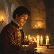 © Mentari - A man in ornate clothing sits at a table with candles