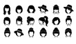 © Sifat - Women hairstyle and hat silhouette icon set female head profile hair styles and fashion hats vector isolated on white background