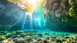 © Good - Sunlight filtering through crystal clear water in rocky underwater scene