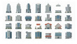© Hazara - Modern building vector set with city architecture skyscrapers houses and commercial structures flat design