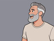 © hakule - Man with gray beard smiles while looking to the side in a simple and clean setting