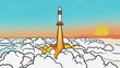 © hakule - Rocket launches into clouds at sunset with bright colors and a clear sky