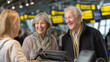 © Maksim Shebeko - Older Swedish couple enjoys a cheerful moment at the business class check-in counter Generative AI