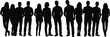 © MDMizanur - Set of black silhouettes of diverse men and women standing in a row together representing a community team group or crowd of people