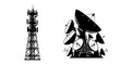 © Mdselim - Communication towers and satellite dishes depicted in a striking silhouette