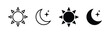 © PixelNest - Sun and moon vector icons day and night symbol set dark and light mode screen brightness and contrast level symbols for app interface and web elements