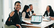 © peopleimages.com - Finance, laptop screen and portrait of business woman in boardroom for meeting or teamwork. Computer, data and smile of financial employee in corporate workplace for review of charts or graphs