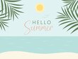 © talirie.design - Hello summer card, banner in trendy bright colors with tropical leaves