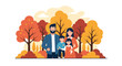 © Ho - A happy family of four enjoys a colorful autumn day posing for a photograph amidst vibrant fall trees