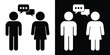 © bibin - Minimalist silhouette of a man and woman engaged in a face-to-face conversation with speech bubbles. Symbolizes dialogue, social interaction, and verbal communication. Clean graphic design.