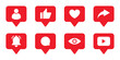 © Mirikiteki - Social media notification icons set illustration with like heart share bell comment view and profile symbols modern red interface bubbles design for apps web marketing engagement communication